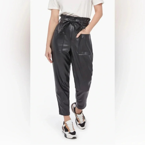 Who What Wear | Black Faux Leather Belted Paper Bag Pants - Picture 1 of 7